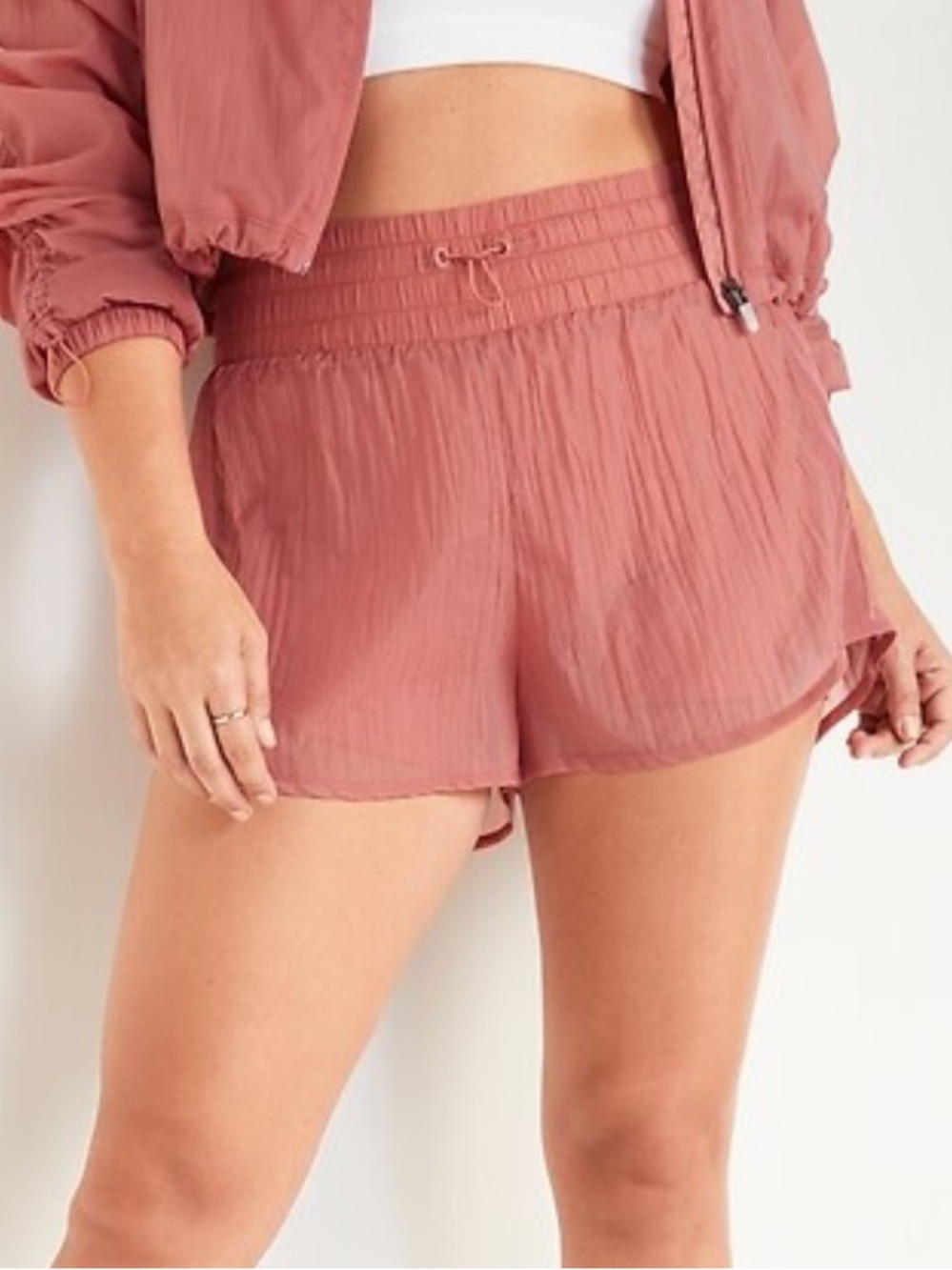Old Navy salmon colored layered athletic shorts